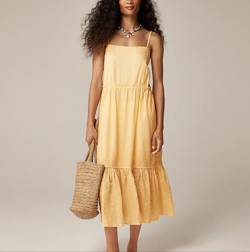 J Crew Sorrento dress in Organic cotton voile CK827 Size M Yellow NWT - Picture 3 of 11